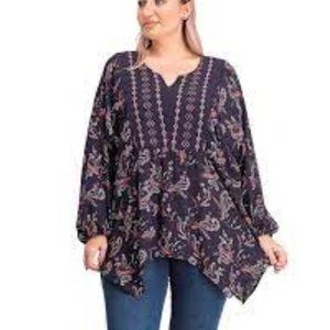 Style & Co Top Blouse Paisley Grape Purple Cream Floral  0X  NWT